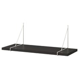 Schwarzes rechteckiges Wandregal mit zwei weißen dreieckigen Metallhalterungen. Modernes, minimalistisches Design. Oben oder unten montieren.