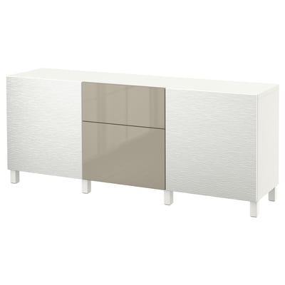 Weißer Ikea BESTÅ mit grauen Türen und Schublade, modernes Design.