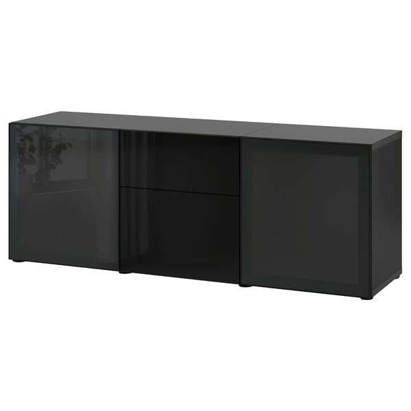 Schwarzes BESTÅ Sideboard mit Glastüren, modernes Design.
