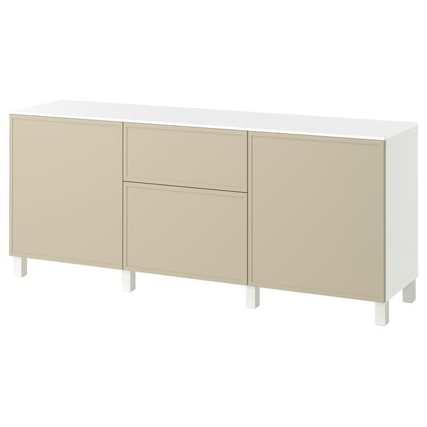 BESTÅ Aufbewahrung mit Schubladen, weiß/Krukmakare beige, 180x42x75 cm