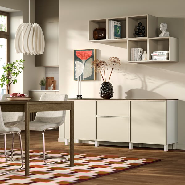 BESTÅ Aufbewahrung mit Schubladen, weiß/Krukmakare beige, 180x42x75 cm