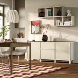 BESTÅ Aufbewahrung mit Schubladen, weiß/Krukmakare beige, 180x42x75 cm