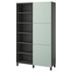 Ikea BESTÅ Aufbewahrungsschrank, hoch, graugrün, gemischte Regale, Soft-Close-Türen.