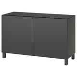 Ein ikea BESTÅ Sideboard in Dunkelgrau mit zwei Türen und quadratischen Beinen.