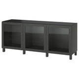 Schwarzes BESTÅ Sideboard, 3 Aufbewahrungseinheiten mit Glastüren. Modernes, rechteckiges Design mit verstellbaren Einlegeböden.