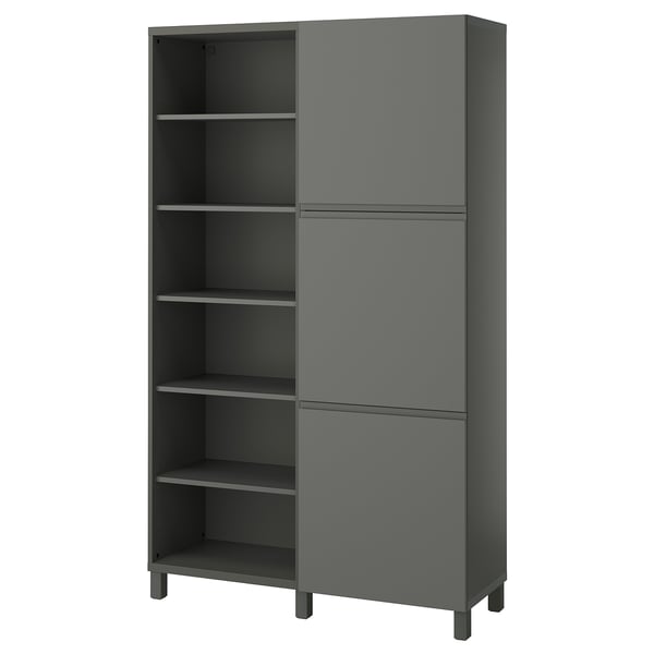 Ikea BESTÅ grauer Schrank mit Türen und Regalen.