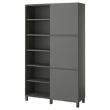 Ikea BESTÅ grauer Schrank mit Türen und Regalen.