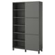 Ikea BESTÅ grauer Schrank mit Türen und Regalen.