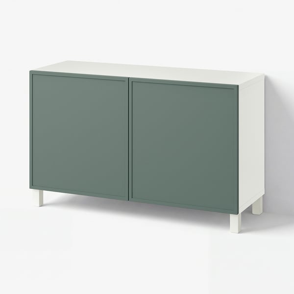 BESTÅ Aufbewahrung mit Türen, Krukmakare dunkel graugrün/Stubbarp weiß, 120x42x74 cm