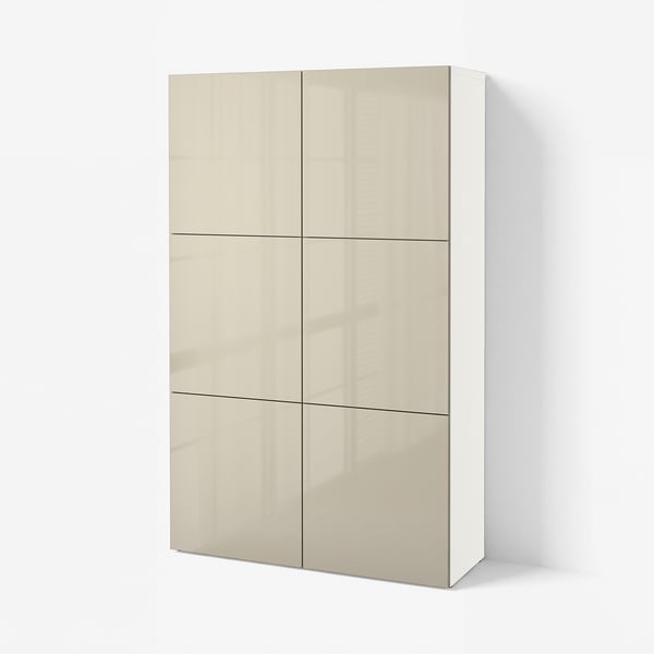 BESTÅ Aufbewahrung mit Türen, weiß/Selsviken Hochglanz beige, 120x42x193 cm