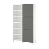 BESTÅ Aufbewahrungsschrank, grau & weiß, modernes minimalistisches Design, offene Regale, verstellbare Soft-Close-Türen.