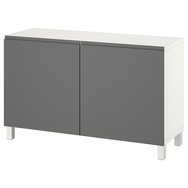 BESTÅ Sideboard, weiß-grau, quadratisch, modernes Design, glatte Oberflächen, zwei Türen, keine Griffe.