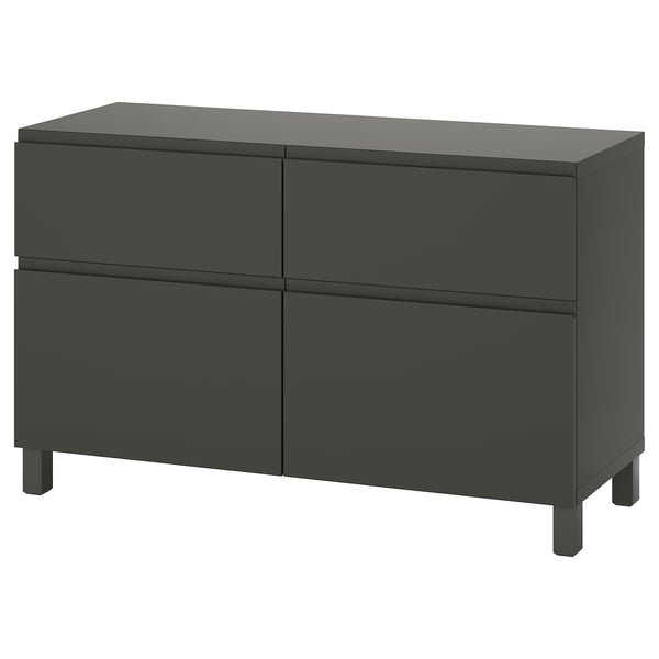 Dunkelgraue BESTÅ Kommode, modernes Design mit 4 Schubladen und klaren Linien.