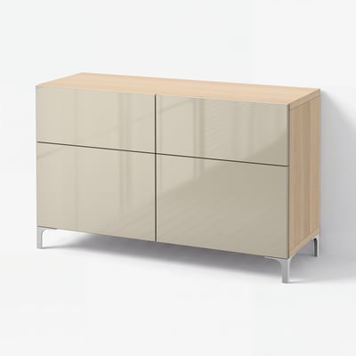 BESTÅ Aufbewkomb.+Türen/Schubladen, Eicheneff wlas/Selsviken Hochglanz beige, 120x42x74 cm
