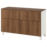 BESTÅ Aufbewkomb.+Türen/Schubladen, weiß/Lappviken/Stubbarp Nussbaumnachbildung, 120x42x75 cm
