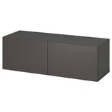 Dunkelgrauer BESTÅ Aufbewahrungsschrank, rechteckiges, minimalistisches Design mit zwei Türen.