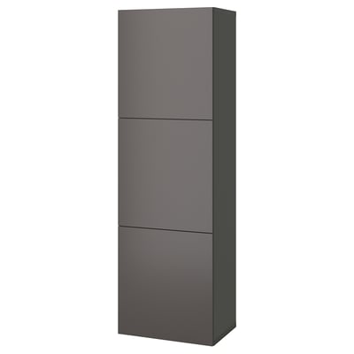 Grauer BESTÅ Stauraum mit 3 Türen, minimalistisches Design.