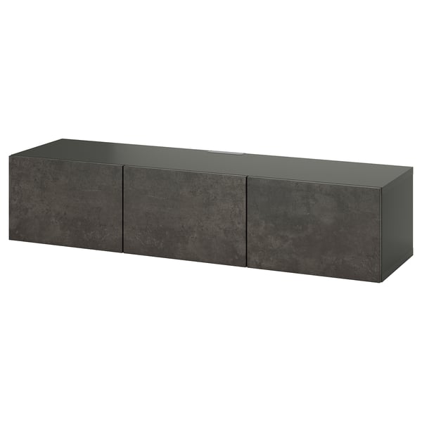 Moderner dunkelgrauer TV-Ständer, wandmontiert mit flacher Oberseite, rechteckiger Form, minimalistisches Design, bietet Stauraum.