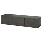 Moderner dunkelgrauer TV-Ständer, wandmontiert mit flacher Oberseite, rechteckiger Form, minimalistisches Design, bietet Stauraum.