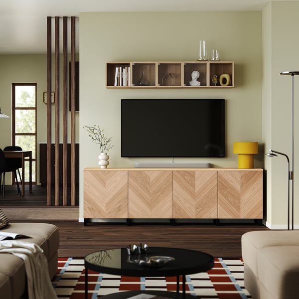 BESTÅ TV-Bank mit Türen, schwarzbraun/Hedeviken/Stubbarp Eichenfurnier, 240x42x76 cm