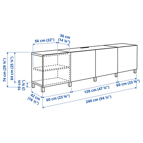 BESTÅ TV-Bank mit Türen, weiß/Björköviken/Stubbarp Eichenfurnier, 240x42x76 cm