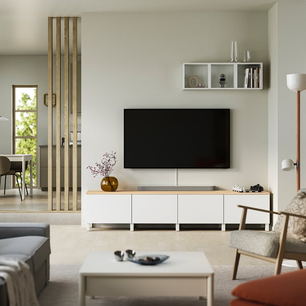 BESTÅ TV-Bank mit Türen, weiß/Lappviken/Stubbarp weiß, 240x42x50 cm
