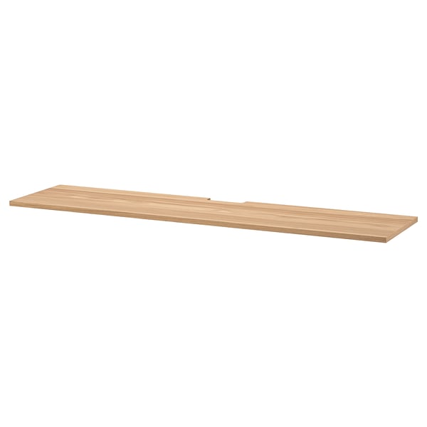 Flaches Holzregal aus Eiche natur.
