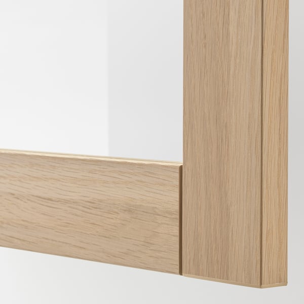 Nahaufnahme einer modernen Holzrahmenecke; glatte, polierte Oberfläche; Helle Holzmaserung sichtbar.