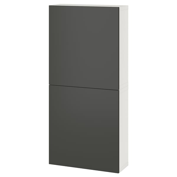 Moderner BESTÅ Schwarz-Weiß-Wandschrank. Rechteckig mit schlankem, horizontalem Design, Soft-Close- und Push-Open-Scharnieren.