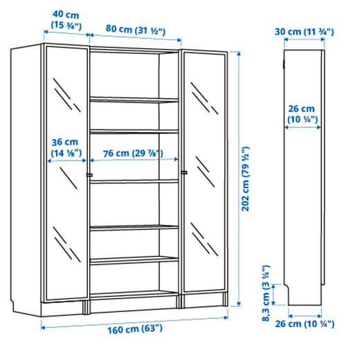 Abbildung mit Maßen für das Produkt: BILLY.