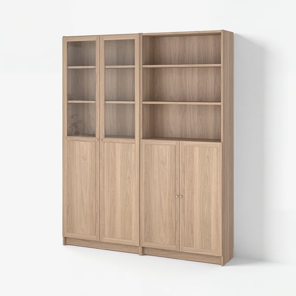 BILLY / OXBERG Bücherregal mit Paneel-/Vitrtüren, Eichenachbildung/Klarglas, 160x30x202 cm