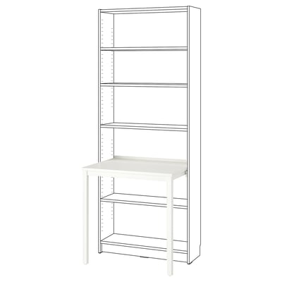 Weißer BILLY Schreibtisch für Bücherregal, höhenverstellbar.