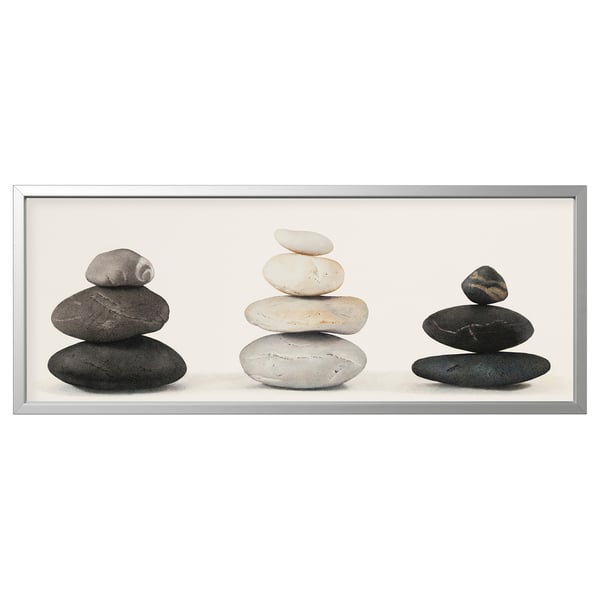 BJÖRKSTA Gerahmtes Bild, Steine/aluminiumfarben, 140x56 cm