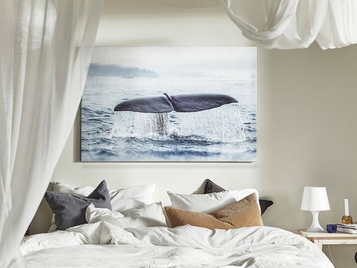 BJÖRKSTA Gerahmtes Bild - Walflosse/aluminiumfarben - IKEA Österreich