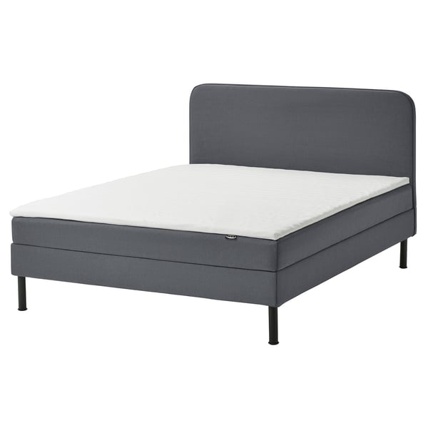 BLÅFJÄLLET Bett: grau, gepolsterter Kopf, Metallbeine, Taschenmatratze