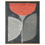 Abstrakte Kunst: rote, schwarze, weiße Formen; Rahmen aus Eiche; Recyceltes Canvas.