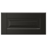 Schwarze BODBYN-Schubladenfront mit abgeschrägtem Paneel, schlankes, modernes Design.