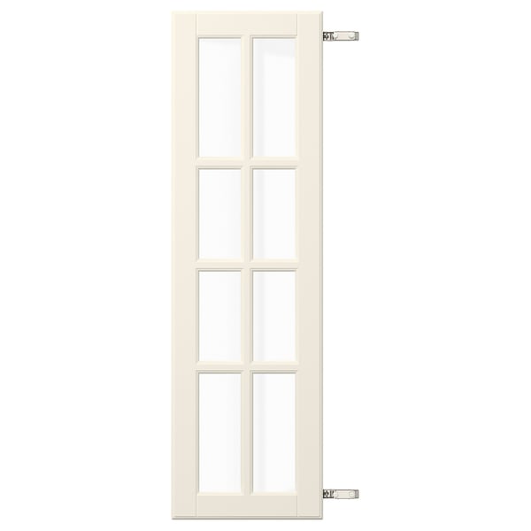 BODBYN-Tür, weiße Faserplatte, gehärtetes Glas, sechs rechteckige Paneele, rechtes Scharnier.