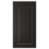Eine schwarze BODBYN-Schranktür mit klassischem abgeschrägtem Paneeldesign und glatt lackierter Oberfläche.