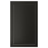 Eine schwarze Schranktür von BODBYN mit klassischem abgeschrägtem Paneeldesign. Es hat eine glatte, lackierte Oberfläche.