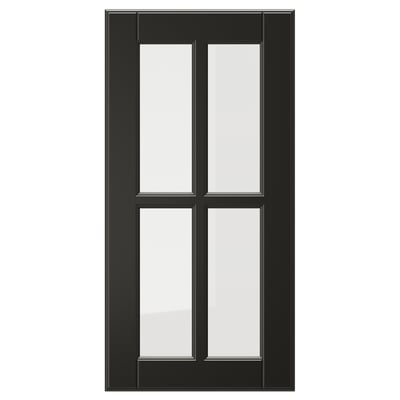 BODBYN schwarze Glastür, rechteckig mit abgeschrägtem Rahmen und klaren Glasscheiben.