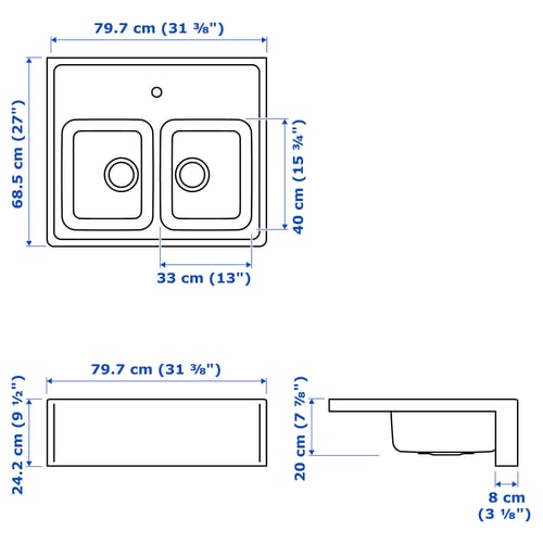 BREDSJÖN Spüle, 2 Becken mit Frontblende, Edelstahl. In den Warenkorb IKEA Österreich