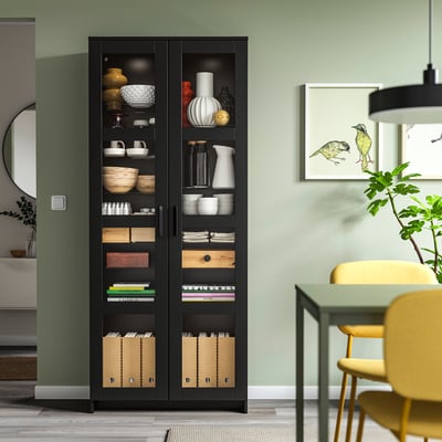 BRIMNES Vitrine, schwarz, 80x190 cm