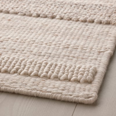 BRÖNDEN beige Wollteppich - handgewebt, neutral, rechteckig, strukturiertes Muster.