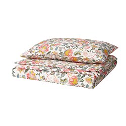 Helle Blumenbettwäsche: DAGGSALVIA-Set , weiß, recyceltes Polyester/Viskose, quadratisch, florales Design.