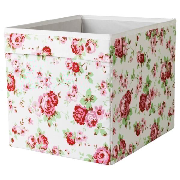 Florale Aufbewahrungsbox, weiß mit roten, rosa Rosen und grünen Blättern, Stoffmaterial, quadratische Form, passend für Kallax Regale.