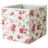 Florale Aufbewahrungsbox, weiß mit roten, rosa Rosen und grünen Blättern, Stoffmaterial, quadratische Form, passend für Kallax Regale.