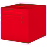 Leuchtend rote, quadratische Aufbewahrungsbox aus Stoff, ideal für Kallax-Regale, hauptsächlich aus recyceltem Polyester.