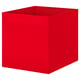 Leuchtend rote, quadratische Aufbewahrungsbox aus Stoff, ideal für Kallax-Regale, hauptsächlich aus recyceltem Polyester.