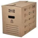 Ikea DUNDERGUBBE: Umzugskarton aus braunem Karton, Griffe, faltbar, mit Symbolen, Tragfähigkeit von 30 kg.